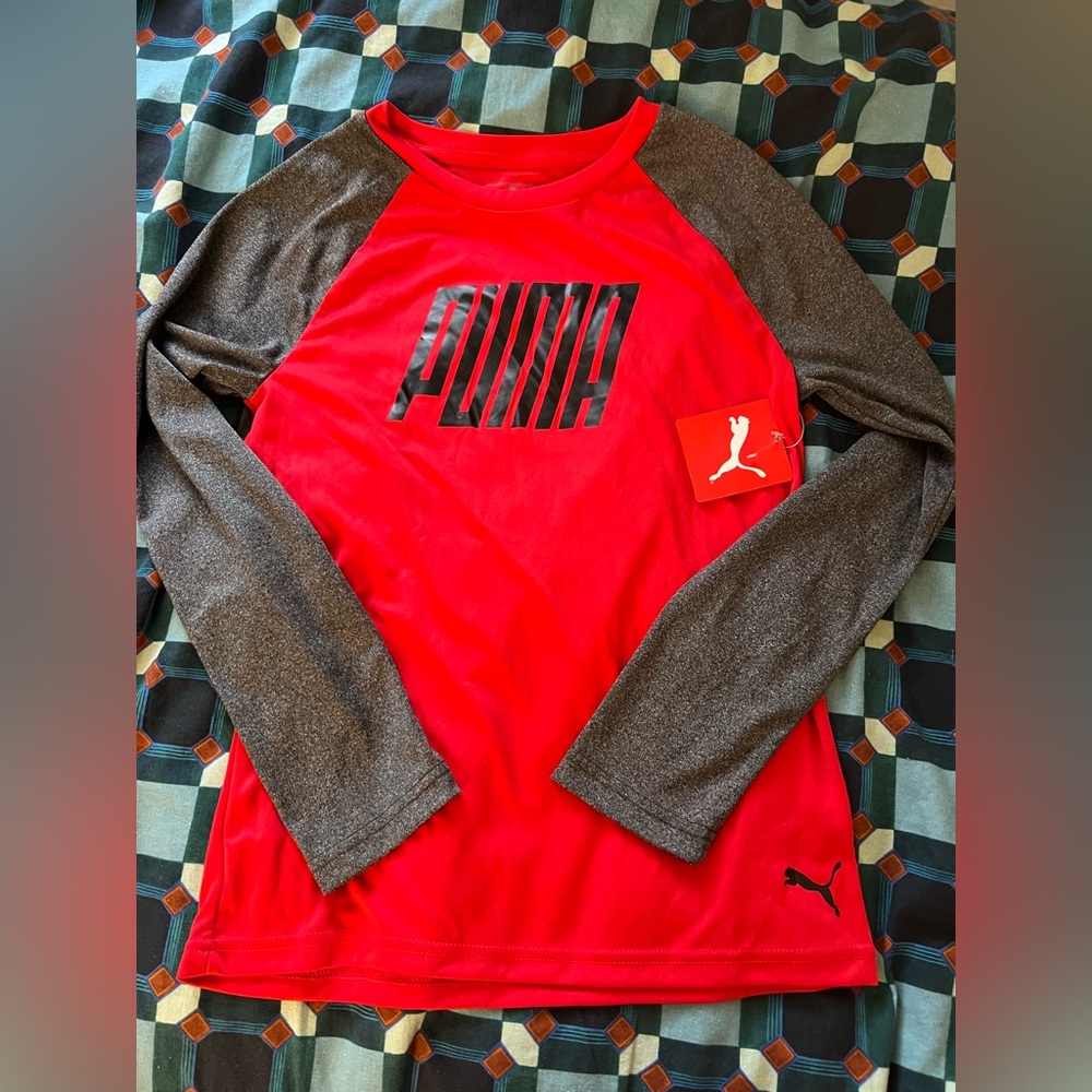 Puma Red and Gray Kids Long Sleeve Shirt